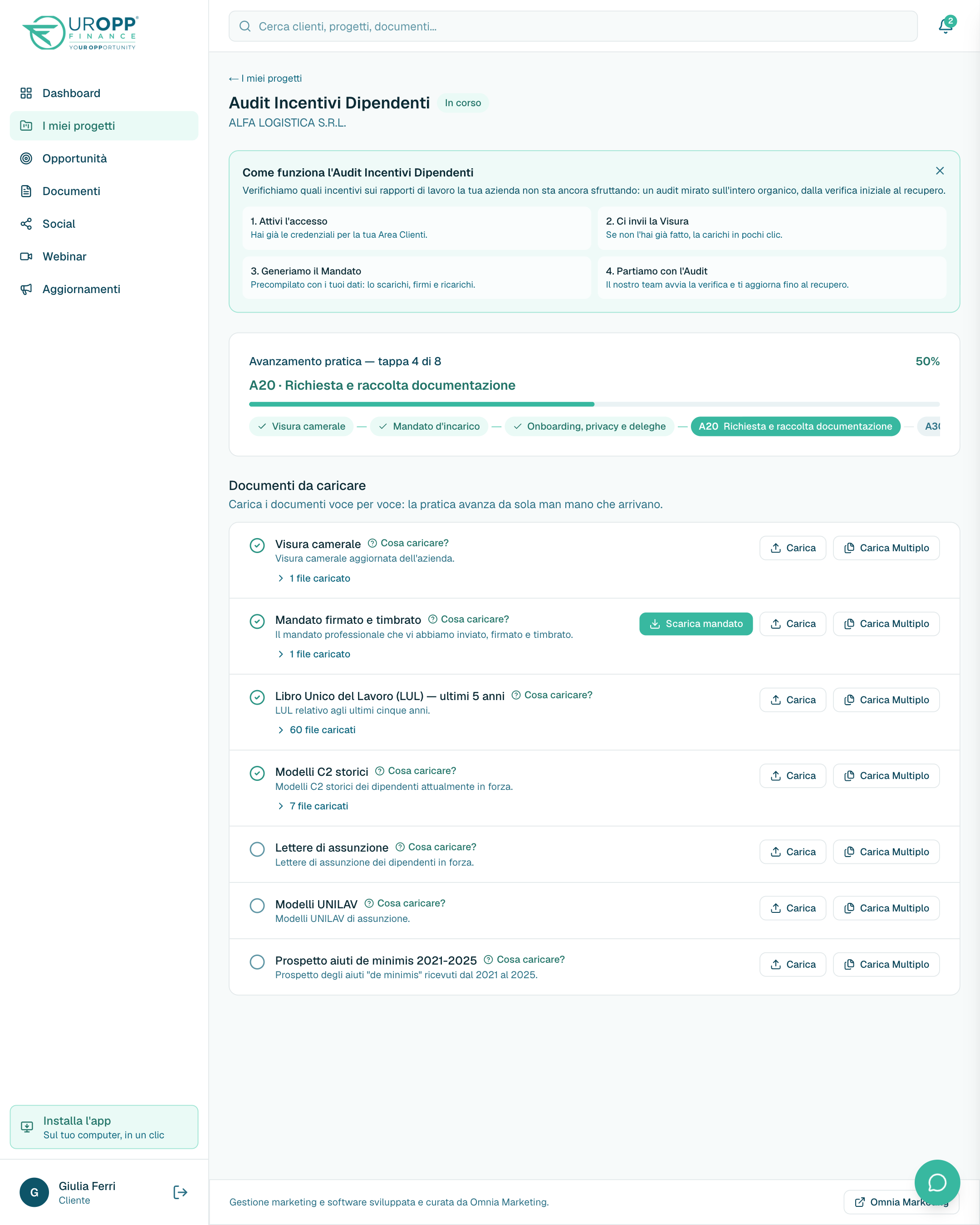 La pratica passo per passo e i documenti da caricare, voce per voce
